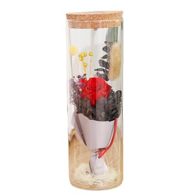 China Birthday Gifts Eternal Flowers Dried Flowers Preserved Fresh Flower Live Rose Glass Dome Gift Box for sale