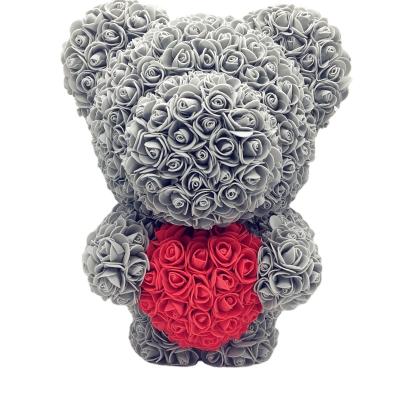 China Wholesale Gift Valentine's Day Gift Preserved Rose Flower Bears With Box Foam Bears Made Of PE Flowers for sale