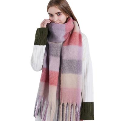 China New Imitation Scarf Women's Modal Fiber Autumn And Winter Cashmere Wool Knitted Plaid Shawl With Thickened Warm Customization for sale