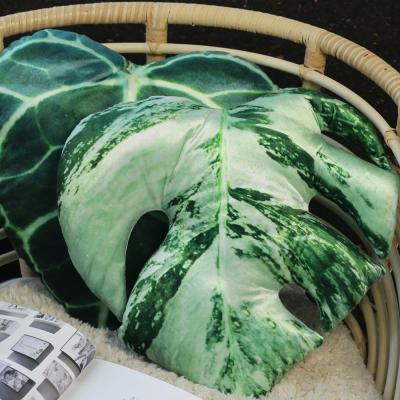 China 3D Hollow Printing Wholesale PORTABLE Green Plant Leaf Shaped Pillow Cushion Case For Home Decor for sale