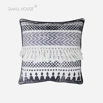 China PORTABLE custom indian luxury boho embroidered geometric tassel throw cushion velvet pillow cover for sale