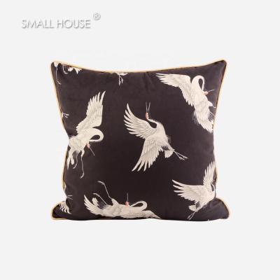 China PORTABLE wholesale luxury back cranes printed brown throw cushions covers velvet decor pillows for sale