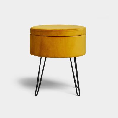 China Modern Custom Round Pouf Velvet Island Storage Ottomanpedicure Chair Comfortable Stool With Metal Legs for sale