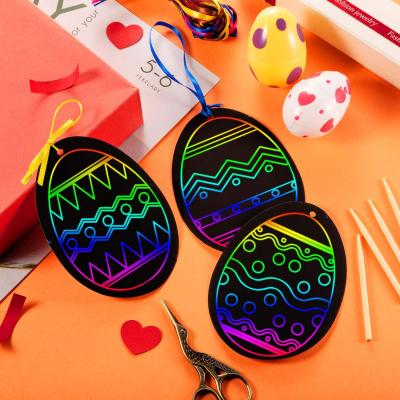 China Educational DIY Assembly Toys Scratch Easter Craft Art Easter Day Ornaments Magic Scratch Easter Day Rainbow Cutouts Colorful Paper Toys for sale