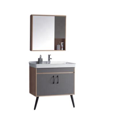 China 2020 Modern Design Modern Plywood Bathroom Cabinet With Single Basin Mirror Set In Melamine Finish for sale