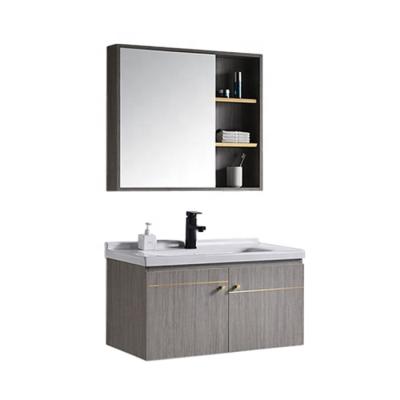 China Foshan Style Environmental Friendly Simple Plywood Bathroom Vanity Set With Melamine Finish In Gray for sale