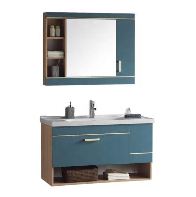 China 2021 Modern Modern Wall Mounted Bathroom Vanity Wood Cabinet in Melamine Finish with Blue Color for sale