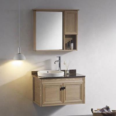 China Modern Antique Design Carbon Fiber PVC Bathroom Cabinet With Above Countertop Wash Basin And Mirror for sale