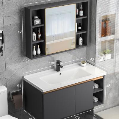 China Modern Wall Mounted Wash Basin Stainless Steel Style Vanity and Mirror Two Piece Combination for sale