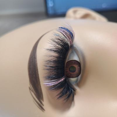 China Natrual and comfortable on your eyes; Wholesale Bulk Humane Pink White Purple Factory Bulk Yellow Red Green Blue Stripe Colored Lashes Full Glitter Eyelashes for sale