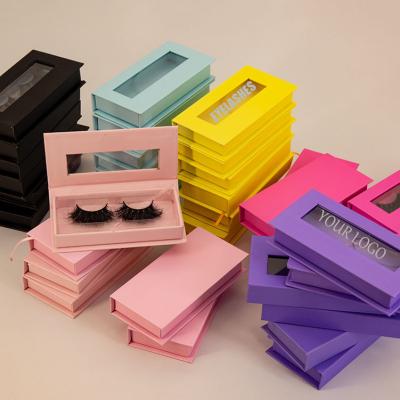 China Show Lashes Wholesale Well 12mm - 25mm Black Mink Eyelash Packaging False Rectangle Box Lashes Magnetic Window Eyelash Packaging Box for sale