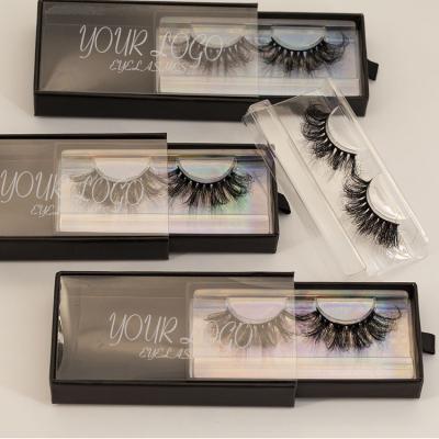 China Thick Black Eyelash Packaging Box 25 Mm 3d Mink Lashes With Wick Box Window Black Color Rectangle Lashes Boxes for sale