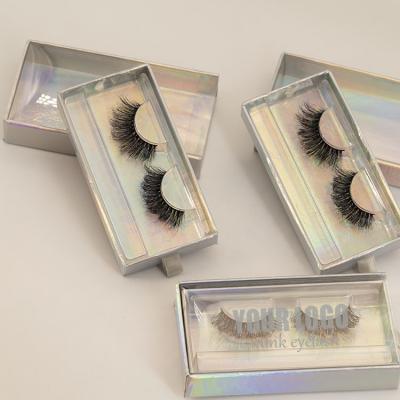 China Thick mink full strip lashes with packaging rectangle silver lashbox good quality customize eyelash boxes for sale