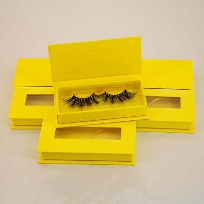 China Eyelash Display Box Yellow Magnetic Eyelash Box Rectangle Good Quality Well Window Packaging Box Custom False Eyelash Packaging Box for sale