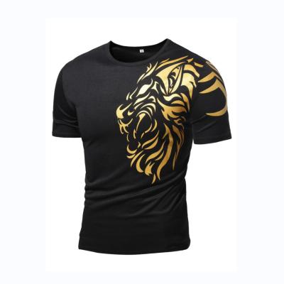 China Anti-wrinkle fashion round collar t shirts for mens custom mens logo t-shirts offset printing for sale