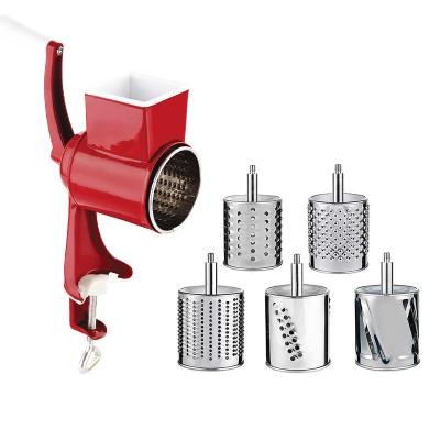 China Viable Manual Table Top Mounted Kitchen Hand Tool Mill Nut Seed Grinder Metal Food Cheese Rotary Grater With 5 Blade for sale