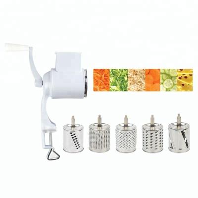 China Sustainable Multi Vegetable Rotary Grater Shredder And Fruit Slicer With 5 Drum Blades for sale