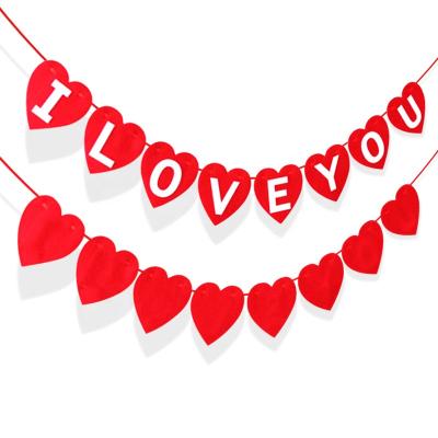 China Hot Sale Recyclable Wedding Valentine's Day Pull Flag Garland I Love You 8 Pieces Garland Red Flag Felt Banner for sale