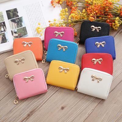 China Other Place Bag New PU Bow Coin Purse Ladies Card Wallet Candy Pattern Leather Wallets Small Color Short Cross Wallet for sale