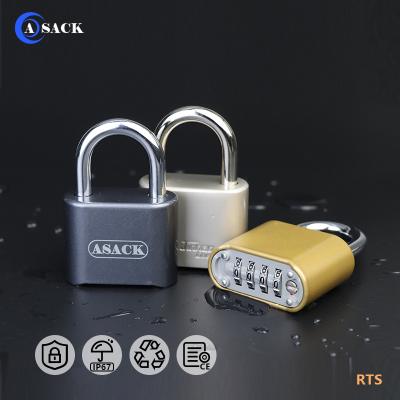 China Asack Keyless Padlock 4 Digit Aluminum Alloy Padlock Security Password Protection Locks Portable Black Cheap Rustproof Combination Waterproof for sale