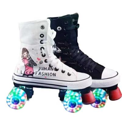 China Fabric Quad Roller Skates Shoes with 4 LED Wheels Roller Canvas Skates for sale