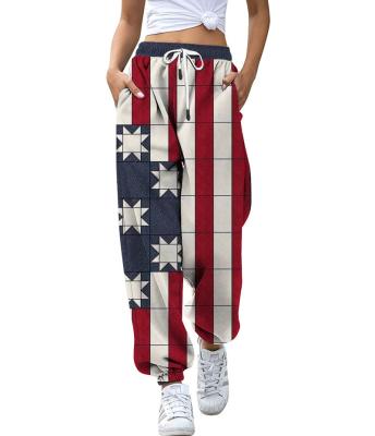 China Manufacturer QUICK DRY Wholesale 2023 New Women's Independence Day Digitally Printed Women's Drawstring Ankle Casual Pants for sale