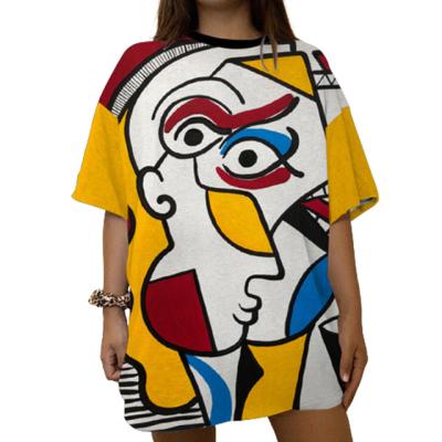 China QUICK DRY Graphic Print Short Women's Print Crewneck Street Style Character Street Mid Length T-Shirt With Print for sale