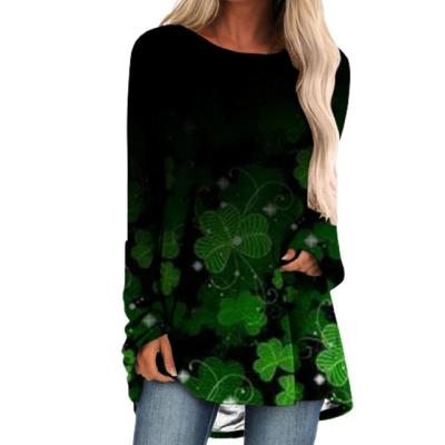 China Breathable Ladies St Phra's Day Collection 3D Graphic Printed Loose Round Neck Long Sleeve T-Shirt for sale