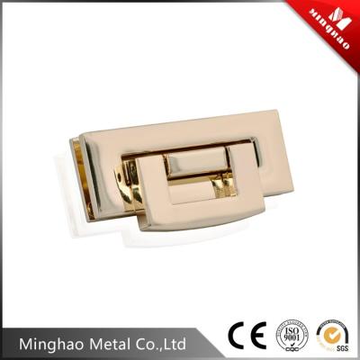 China Durable gold handbag square turn lock for bag fittings,48*18.8mm,light gold for sale