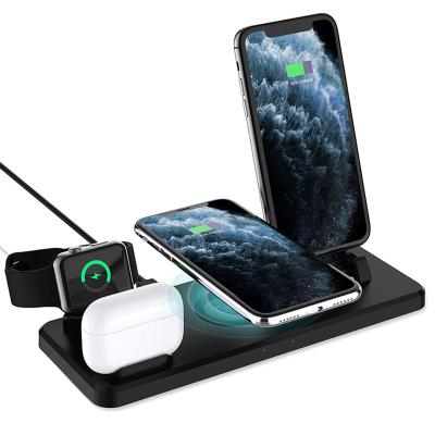 China For Smart Watch Earphone Cell Phones 6 In 1 Wireless Fast Charger 15W Cell Phone Holder For Apple iWatch Pro 1/2 Qi Airpods Wireless Charging Station for sale