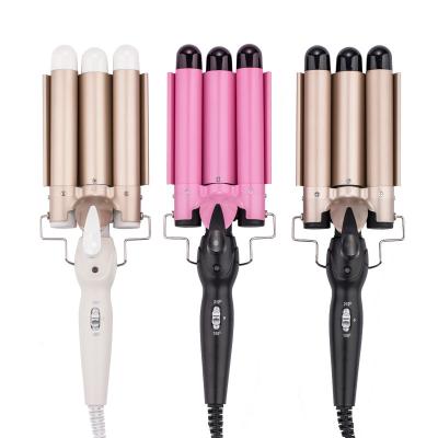 China Manufacturer Industrial Supply 3 Barrel 25mm Hair Curler Temperature Adjustable Magic Ceramic Hair Curler 1Inch Wand Curling Iron With LED for sale