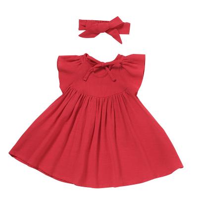 China Fashional Children's Girl's Dress Solid Color Casual Sleeveless Ruffle Cotton Belt Skirt Bow Dress Summer Baby Canvas Back Dress for sale