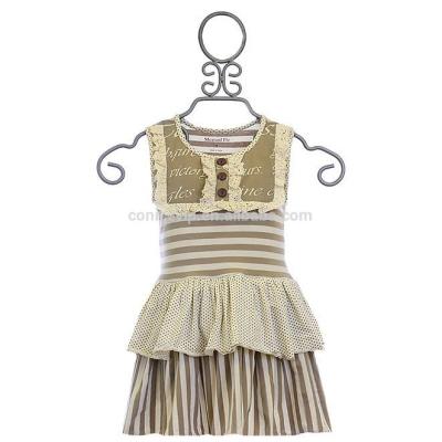 China Spandex/Cotton Mustard Pie Girls' Wear For Party Boutique Lace Ruffle Button Sleeveless Dress Sets for sale