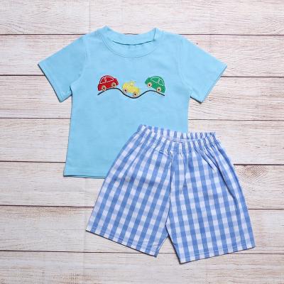 China Clothing casual printing child match top plaid shorts baby boy summer outfit baby kids boutique clothing boy fashion summer set clothes for sale