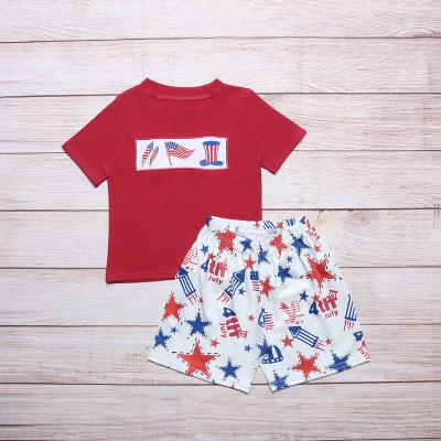 China 2022 Boys Casual Hot Clothing Set 4th of July Cute Element Pattern Baby Boy Summer Outfits for sale