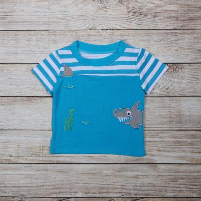 China Warehouse Rts New Arrival Casual Overseas Sports Style Cute Aquarium Embroidery Boys Summer Shirt Shark Design Boys Equipment for sale