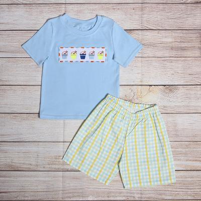 China CONICE NIN 2022 hot sale beach toy applique clothing summer boutique clothing boy shorts sets casual for sale