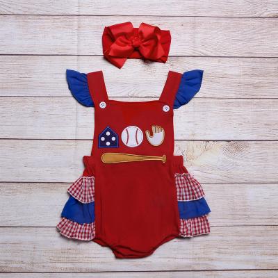 China Conicenini 2022 Warehouse Spandex/Cotton Toddler Boy Sleeveless Romper Overseas Applique Rts Baseball for sale