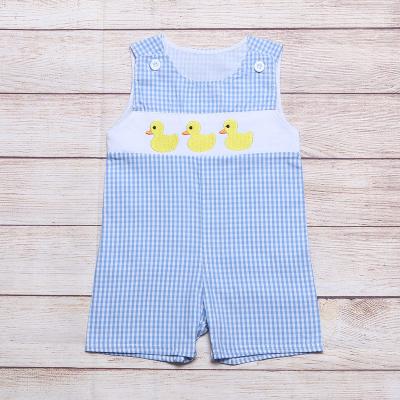 China Blue Conice Duck Embroidery Sleeveless Spandex Toddler Boys Romper Baby Cotton Plaid Summer/Soft Baby Clothes Cotton for sale