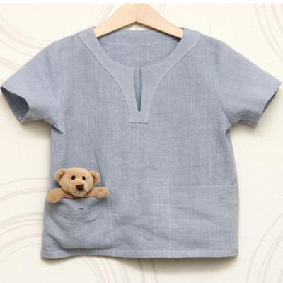 China Baby Boy Classic Shirt Organic Canvas Light Blue Shorts Anti Shrink Sleeved Top T-shirts For Kids Garcon for sale