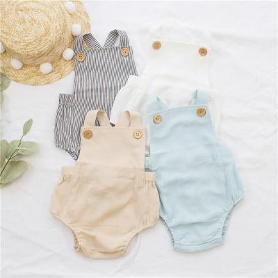 China Sleeveless Popular Unisex Canvas Clothing Fabric Newborn Canvas Romper with Straps for Kids Children for sale