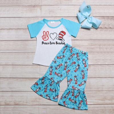 China CONICE Casual Kids Clothes Peace Love Reading Print Bell Bottom Pants Set Summer Outfits For Fashion Babies Clothes In Stock for sale