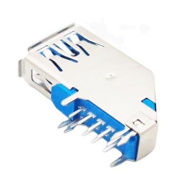 China High Quality 90 Degree Side Blue Connector 9Pin H14.7mm Insert Power USB 3.0 AF USB Female Connector For PCB Mount for sale