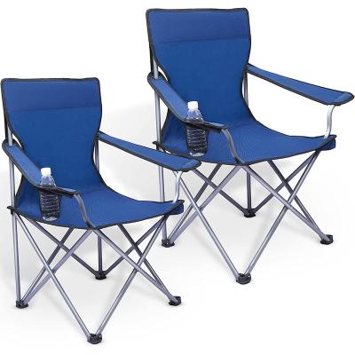 China PANEL folding camping chair, blue portable folding garden chair, folding chairs for outdoors with padded armrests and cup holder for sale