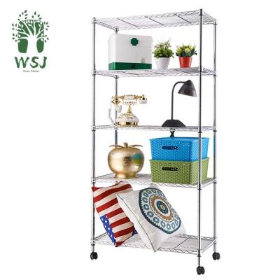 China 5 Tier Workable Chrome and Sprinkle Coated Metal Storage Wire Shelf for sale