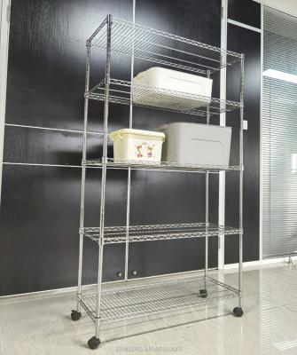 China 5 Tier Workable Chrome and Sprinkle Coated Metal Storage Wire Shelf for sale