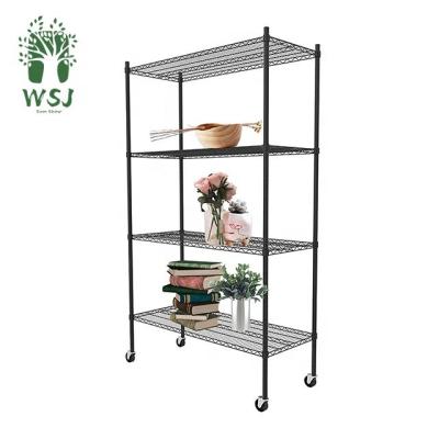 China Durable Heavy Duty 4 Tier Chrome and Powder Coated Metal Wire Storage Shelf with 4