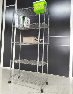 China 5 Tier Workable Chrome and Sprinkle Coated Metal Storage Wire Shelf for sale