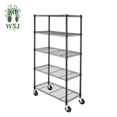 China 5 Tier Black Viable And Sprinkle Metal Living Room Wire Coated Shelving for sale