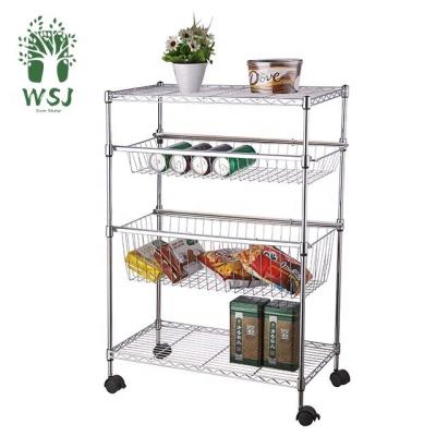 China High Quality Customized Viable Wholesale Cheap NSF Size Chrome 4 Tiers And Powder Coated Metal Storage Wire Shelving for sale